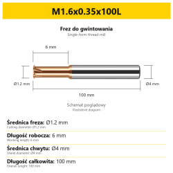 Frez do gwintowania 441 — M1.6x0.35x100L — PL/EN