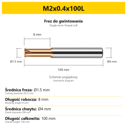 Single-form thread mill — M2x0.4x100L — PL/EN