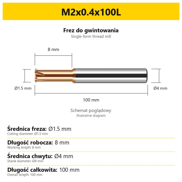 Frez do gwintowania 441 — M2x0.4x100L — PL/EN