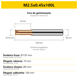 Frez do gwintowania 441 — M2.5x0.45x100L — PL/EN