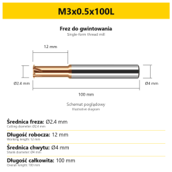 Single-form thread mill — M3x0.5x100L — PL/EN