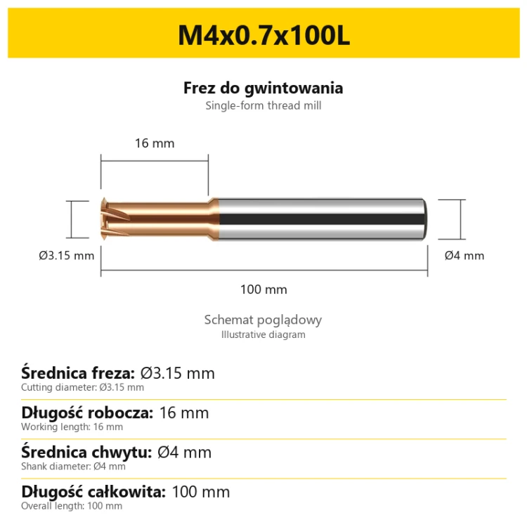 Frez do gwintowania 441 — M4x0.7x100L — PL/EN
