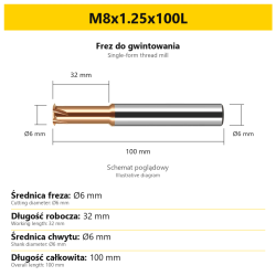 Frez do gwintowania 441 — M8x1.25x100L — PL/EN