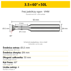 Solid carbide dovetail end mill 3.5×60°×50L