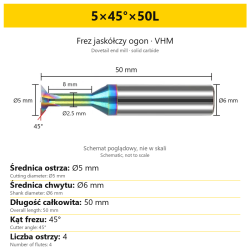 Solid carbide dovetail end mill 5×45°×50L