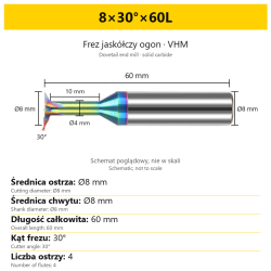 Solid carbide dovetail end mill 8×30°×60L