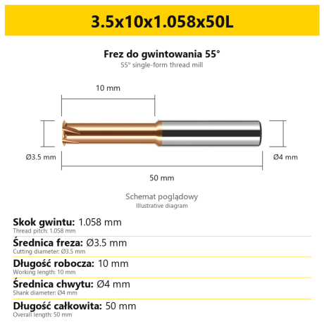 Go to product 55° Whitworth/BSW/BSF/BSP thread end mill (pitch 0.907–2.540mm) – single-edge, TiSiN