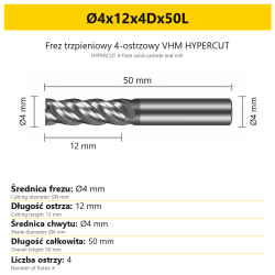 HYPERCUT 4-flute solid carbide end mill Ø4x12x4Dx50L