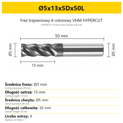 HYPERCUT 4-flute solid carbide end mill Ø5x13x5Dx50L