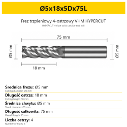 HYPERCUT 4-flute solid carbide end mill Ø5x18x5Dx75L