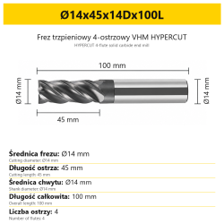 HYPERCUT 4-flute solid carbide end mill Ø14x45x14Dx100L