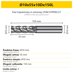 HYPERCUT 4-flute solid carbide end mill Ø10x55x10Dx150L
