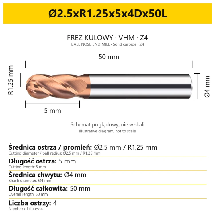 BallMill Z4-T Ø2.5xR1.25x5x4Dx50L — PL + EN