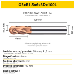 BallMill Z4-T Ø3xR1.5x6x3Dx100L — PL + EN