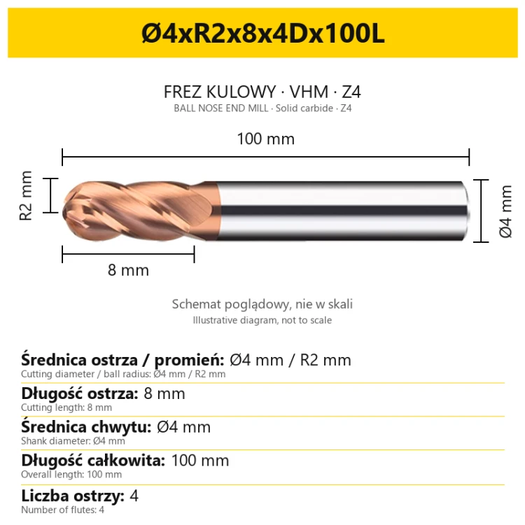 BallMill Z4-T Ø4xR2x8x4Dx100L — PL + EN