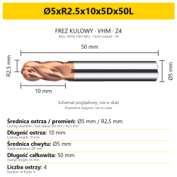 BallMill Z4-T Ø5xR2.5x10x5Dx50L — PL + EN
