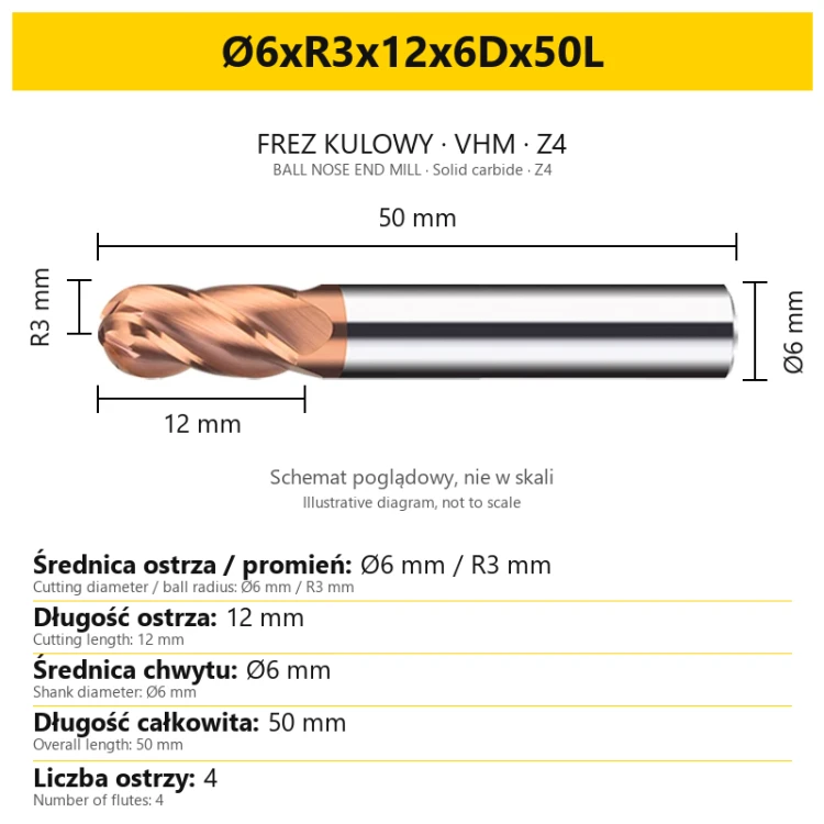BallMill Z4-T Ø6xR3x12x6Dx50L — PL + EN