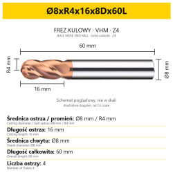 BallMill Z4-T Ø8xR4x16x8Dx60L — PL + EN