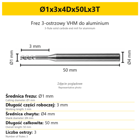 Go to product 3-Flute End Mill for Aluminium | VHM | Miniature Ø1.0 - Ø3.0