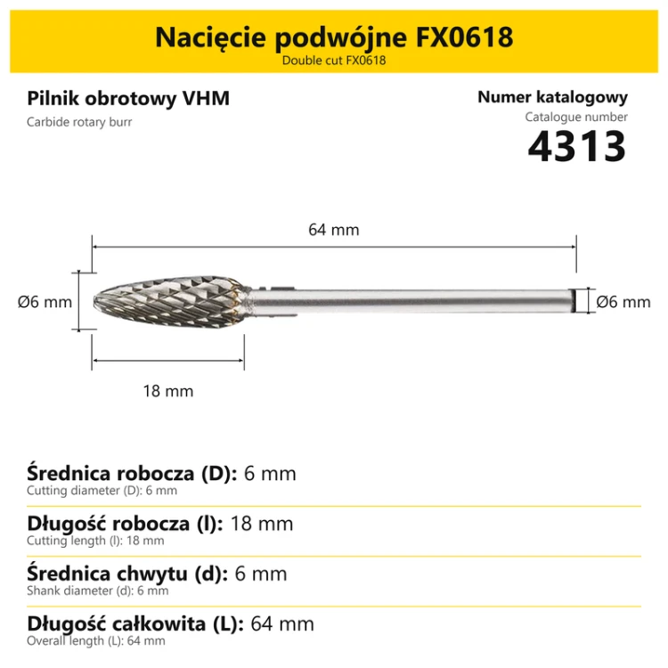 Pilnik obrotowy VHM · Nacięcie podwójne FX0618 · 4313