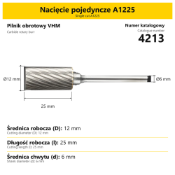 Pilnik obrotowy VHM · Nacięcie pojedyncze A1225 · 4213