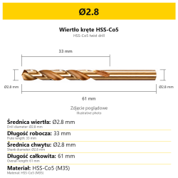 Wiertło HSS-Co5 57 — Ø2.8 — PL/EN