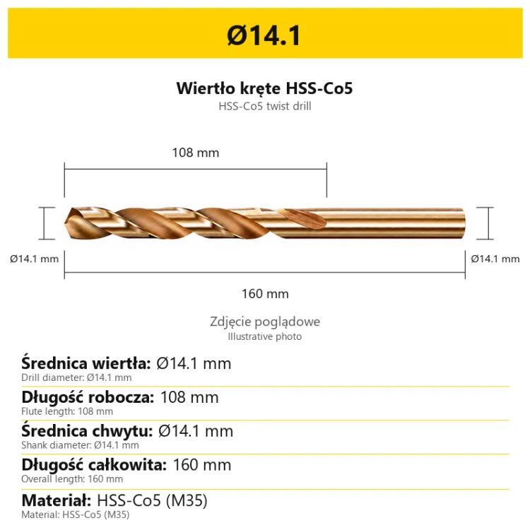 Wiertło HSS-Co5 57 — Ø14.1 — PL/EN
