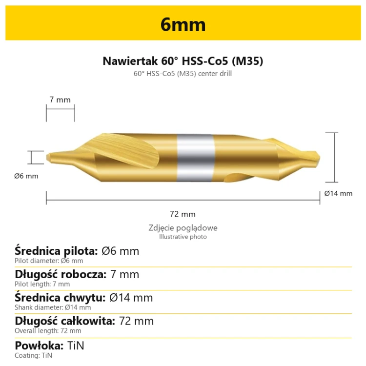 Nawiertak 6mm TiN — PL/EN