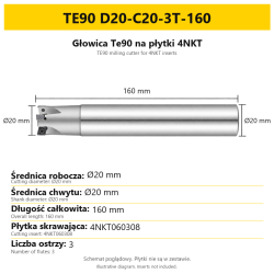Głowica Te90 na płytki 4NKT TE90 D20-C20-3T-160