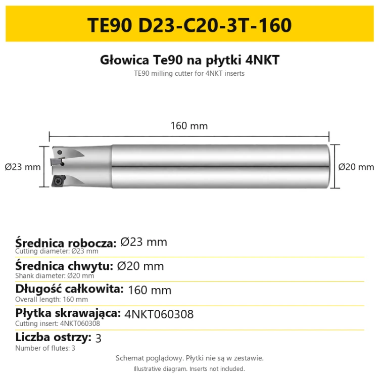 Głowica Te90 na płytki 4NKT TE90 D23-C20-3T-160