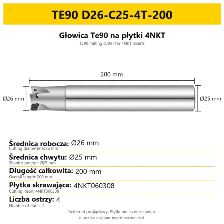 Głowica Te90 na płytki 4NKT TE90 D26-C25-4T-200