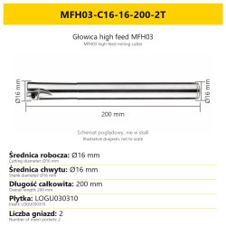 MFH03 high-feed milling cutter — MFH03-C16-16-200-2T