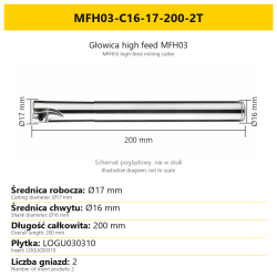 MFH03 high-feed milling cutter — MFH03-C16-17-200-2T