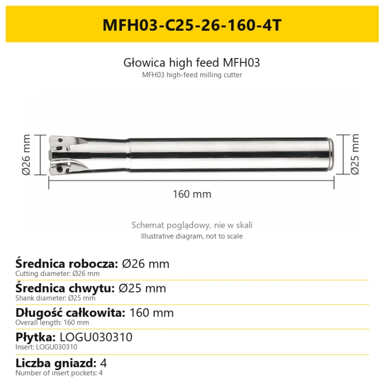 Głowica high feed MFH03 — MFH03-C25-26-160-4T