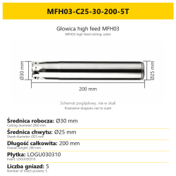 MFH03 high-feed milling cutter — MFH03-C25-30-200-5T