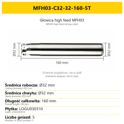 MFH03 high-feed milling cutter — MFH03-C32-32-160-5T