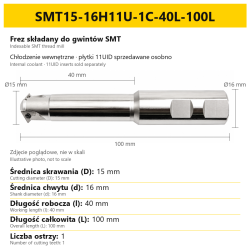 Frez składany do gwintów SMT SMT15-16H11U-1C-40L-100L