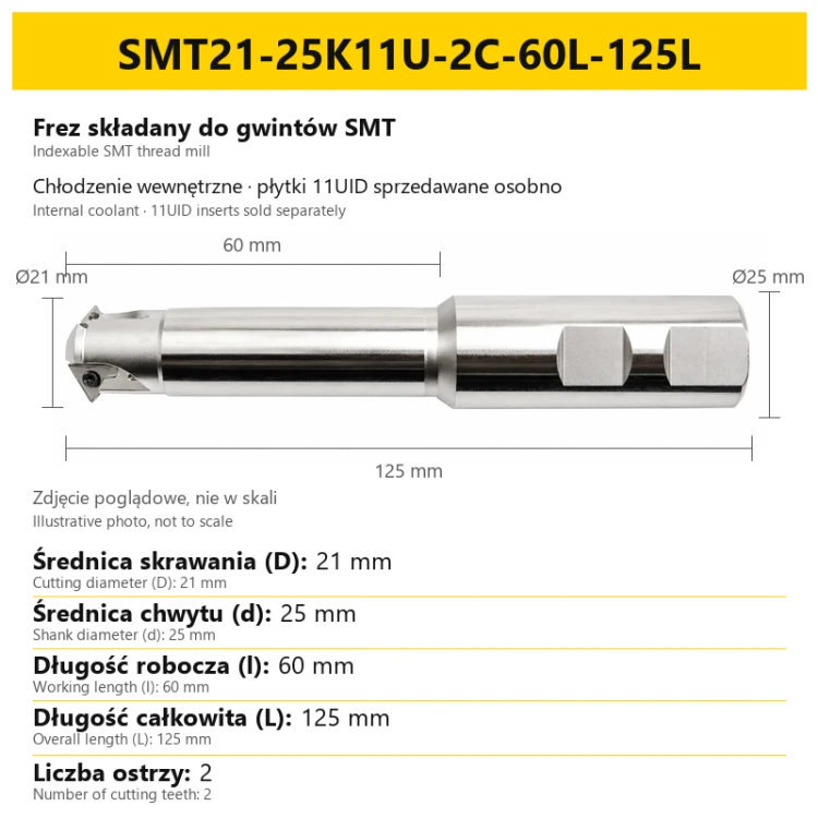 Indexable SMT thread mill SMT21-25K11U-2C-60L-125L