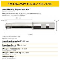 Frez składany do gwintów SMT SMT26-25P11U-3C-110L-170L