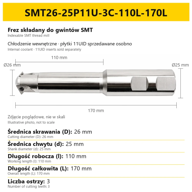 Frez składany do gwintów SMT SMT26-25P11U-3C-110L-170L