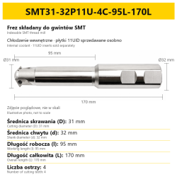 Frez składany do gwintów SMT SMT31-32P11U-4C-95L-170L