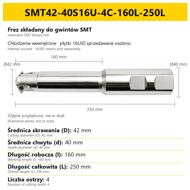 Frez składany do gwintów SMT SMT42-40S16U-4C-160L-250L
