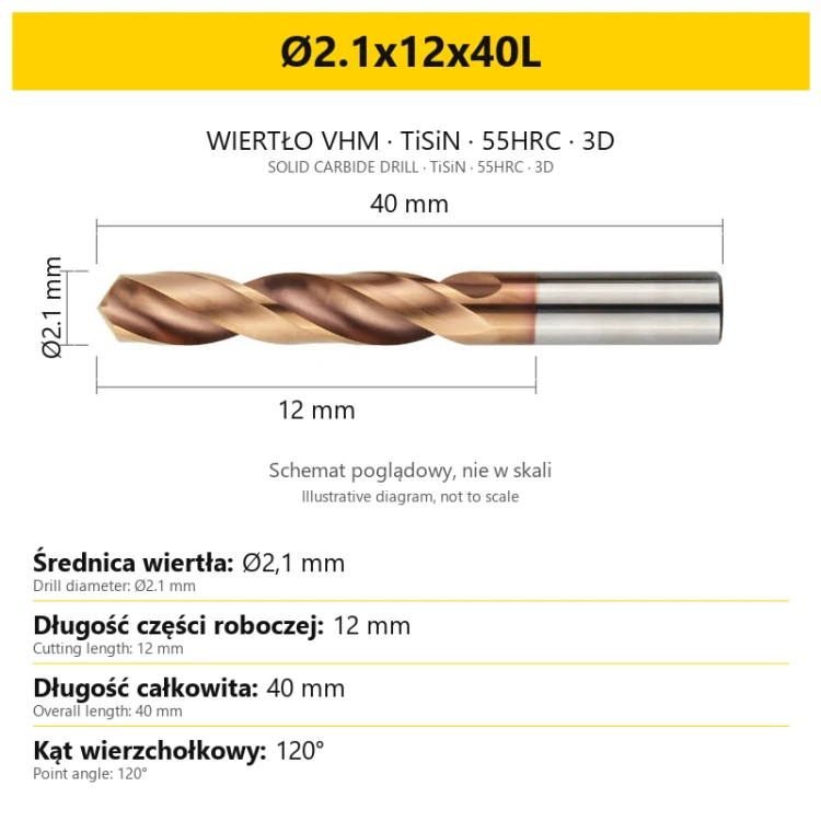 Wiertło DrillNox — Ø2.1x12x40L