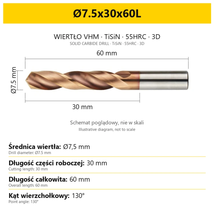 Wiertło DrillNox — Ø7.5x30x60L