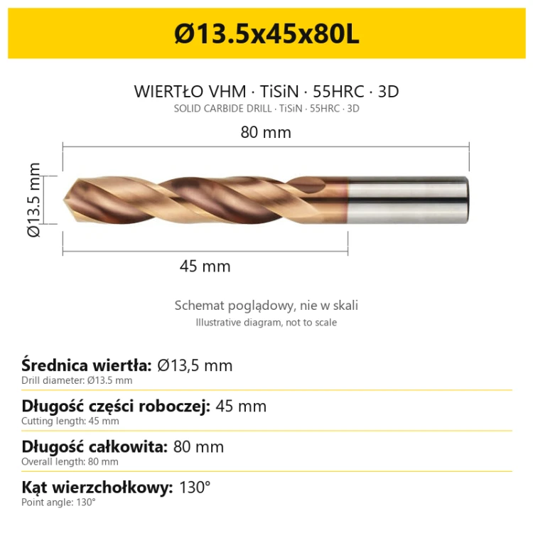 Wiertło DrillNox — Ø13.5x45x80L