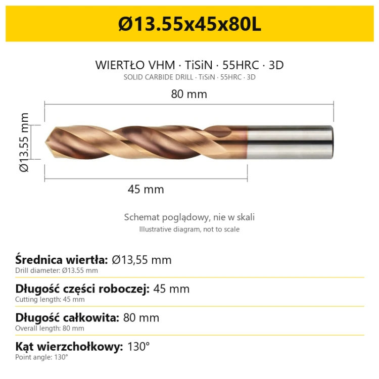 Wiertło DrillNox — Ø13.55x45x80L