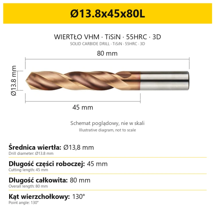 Wiertło DrillNox — Ø13.8x45x80L