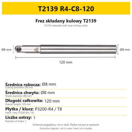 Go to product Folding Ball Milling Cutter T2139 - Radial Head for Interchangeable Inserts