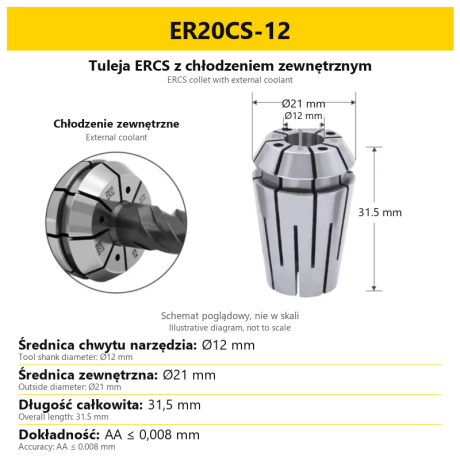 Go to product Sealed Coolant Collet ERCS | ER16 ER20 ER25 ER32 ER40 - AA Grade ≤ 0.008mm Runout | High Precision