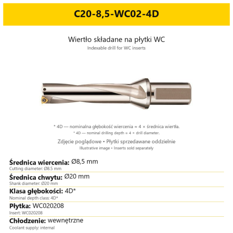 Przejdź do produktu Wiertło płytkowe, składane na płytki WC 4xD, z chłodzeniem, 4D